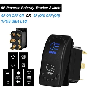 Interruptor basculante de inversión de polaridad 6 pines azul LED 20A 12V CC para coche barco Maeine - Imagen 1 de 5