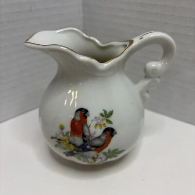 Jarro de porcelana vintage Oriole pássaros cerâmica detalhes florais Japão - Imagem 1 de 4