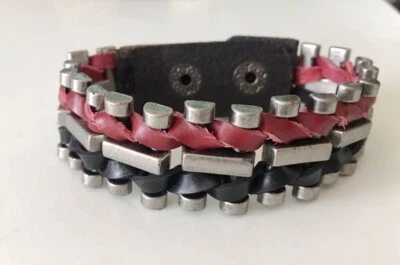 MEN/Women Chain & Genuine Leather Wristband Belt Buckle Bracelet /Bangle 7.2"-8" - Image 1 of 4