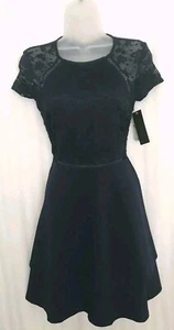 City Studio Size 3 Junior's Navy Blue Lace Upper Crew Neck A-Line Evening Dress - Picture 1 of 12