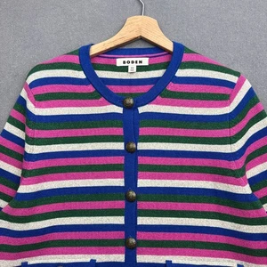 BODEN Strickjacke UK 16 Stechpalme mehrfarbig gestreift Passe Fairisle kastig Knopf festlich - Bild 1 von 11