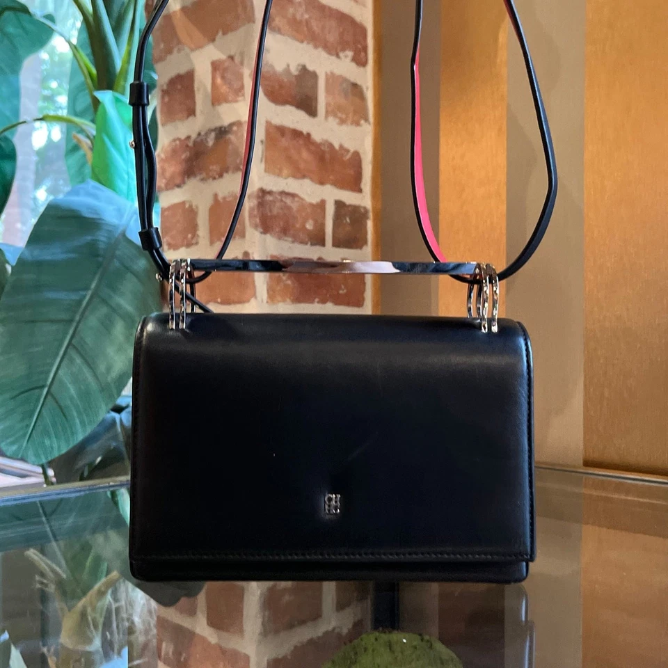 CAROLINA HERRERA Insignia Black Leather Shoulder Bag - Image 1 of 4