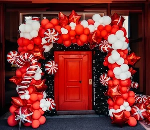 Christmas Balloon Garland Arch Kit 148Pcs White Coral Red Balloons with Candy... - Picture 1 of 6