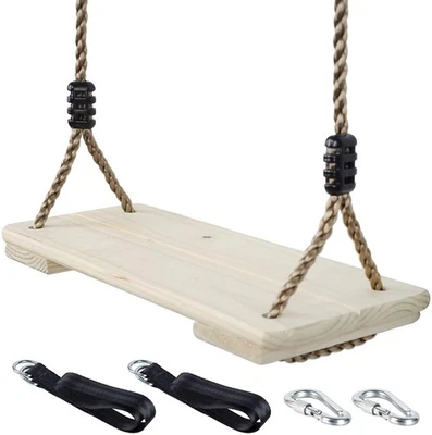 Asiento Columpio de Madera NOSTIFY, Columpio de Madera Exterior Nostálgico para Niños, Correas de Árbol... Foto 1 de 4