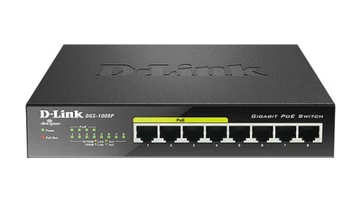 D-Link DGS-1008P/B 8-Port Gigabit Unmanaged Metal Switch with 80W across 4PoE po - Image 1 of 3
