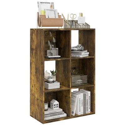 HOMCOM 6-Cube Bookshelf, Display Shelving Unit for Home Office, Rustic Brown - Image 1 of 4