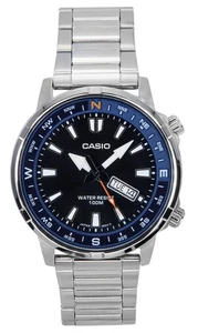 Casio Rotierender Kompassring Edelstahl Schwarzes MTD130D-1A2V 100M Herrenuhr - Picture 1 of 4