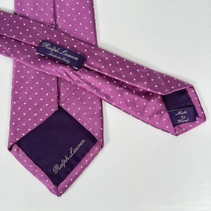 Corbata de seda Ralph Lauren etiqueta púrpura para hombre lunares blancos Italia hecha a mano - Imagen 1 de 11