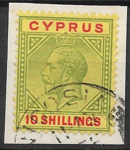 CYPRUS SG100 1923 GREEN & RED ON PALE YELLOW USED ON SMALL PIECE - Picture 1 of 1