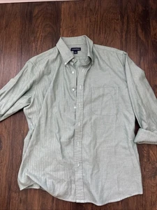 Lands' End Button Shirt L 16-16/5 Green Front Pocket Long Sleeve Casual Mens - Picture 1 of 5
