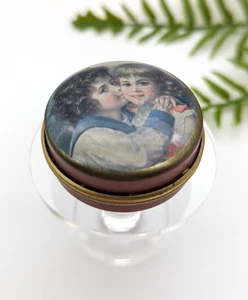 Pill Box Casket Tin Motif With Children Vintage - Picture 1 of 5