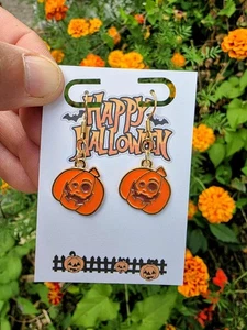 Kürbis Totenkopf Halloween Ohrhänger | Spooky Jack-O’-Lantern Schmuck | Herbst - Bild 1 von 4