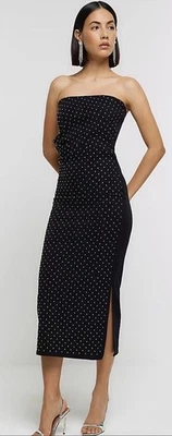Vestido ceñido al cuerpo negro sin tirantes con tachuelas diamantadas de ASOS US 4/UK 8 USADO EN EXCELENTE ESTADO LBD Foto 1 de 4