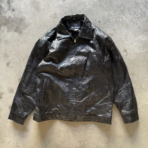 Vintage 90s Flight Aviator Bomber Pilotenjacke schwarz Leder Patchwork Herren Large L - Bild 1 von 7