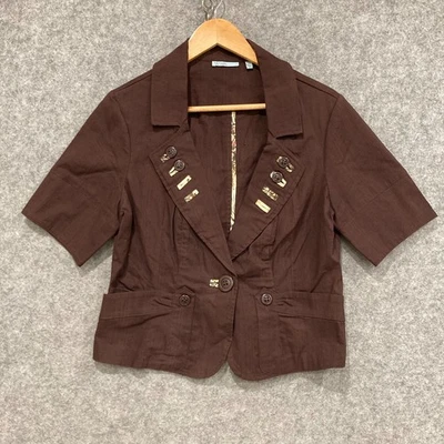 Wish Jacket Womens Size 14 Brown Crop Short Sleeve Button Collar 37527 - Image 1 of 4