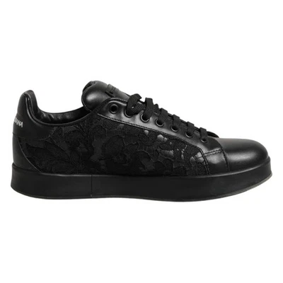 DOLCE & GABBANA Shoes Black Floral Lace Low Top Sneakers EU38 / US7.5 RRP 680usd - Image 1 of 4