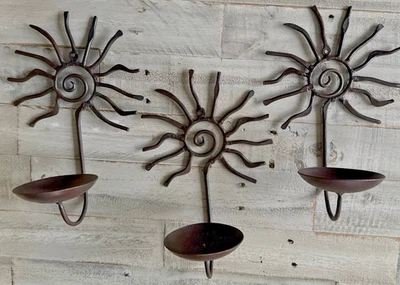Juego de 3 Apliques Candelabro Pilar Hierro Forjado Sol/Celestrial Rústico 10.5" Foto 1 de 4