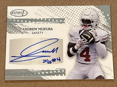 2025 Sage Aspire Andrew Mukuba  Silver Autograph 20/25 Eagles Texas  - Image 1 of 3