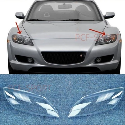 LH&RH Side Headlight Lens Cover+Sealant Glue For Mazda RX-8 Coupe 2004-2008 - Image 1 of 4