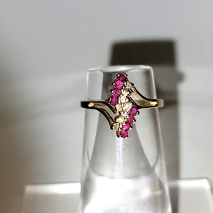 10K Yellow Gold Garnet And Diamond Cluster Ring, Size 5.5 - Picture 1 of 21