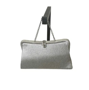 Vintage Silver Metallic Sparkle 10” Clutch Purse Handbag with Chain Strap - Imagen 1 de 7