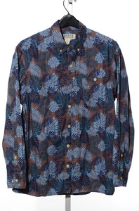 Camisa Manga Larga Duluth Trading Calce Relajado Azul Marrón Estampado de Hojas Tropicales M - Imagen 1 de 8
