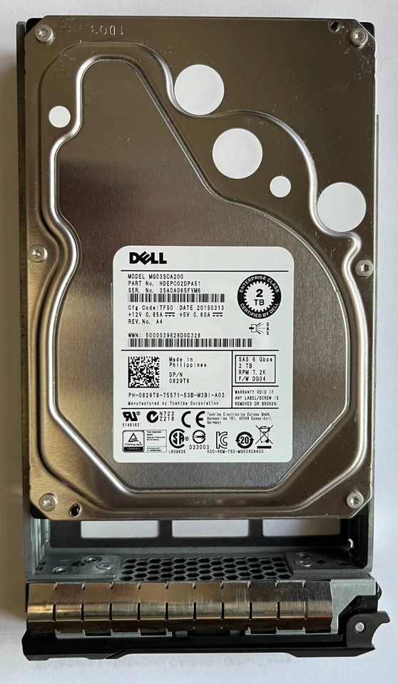 829T8 DELL TOSHIBA MG03SCA200 2TB SAS 7.2K 6Gbps 3.5" HDD 829T8 HARD DRIVE T430 - Image 1 of 1