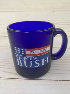 Tazza da caffè presidente George W. Bush tazza vetro blu cobalto made in USA - Foto 1 di 7