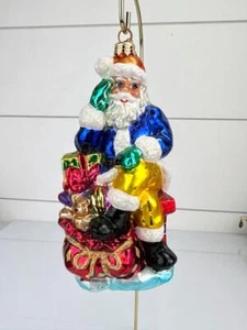 Christopher Radko Santa Sitting on Chimney Cross Legged Glass Christmas Ornament - Picture 1 of 8