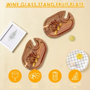 4Pcs Wine Appetizer Plates Wood Appetizer Plates With Wine Glass Holder weyON - Picture 1 of 11