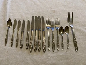 VTG 15 Pc Silhouette Rose Pattern Stainless Steel Japan Assorted Pieces - Picture 1 of 11
