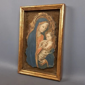 Quadro Icona Sacra Dipinto Olio Su Pietra F. Mariani Madonna Con Bambino 1960 - Imagen 1 de 12