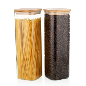 Glass Jars With Bamboo Lids Glass Jars Food storage Set of 2 Glass Containers - Picture 1 of 12