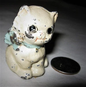 ANTIQUE HUBLEY TOY BLUE BOW KITTEN CAT USA CAST IRON DESK ART STATUE PAPERWEIGHT - Picture 1 of 5
