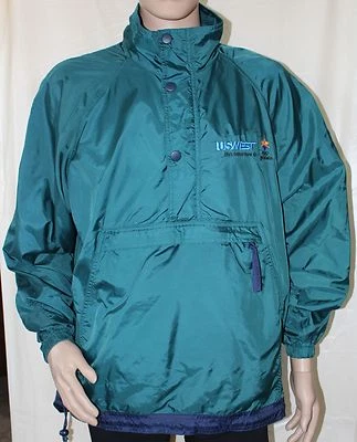 US West Telephone Large Green and Navy Hooded Pullover Jacket Windbreaker - Image 1 of 4