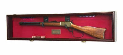 Gun Display Case Cabinet Rifle Cherry Solid Wood LED Light Shotgun USA Frame 44" - Image 1 of 4