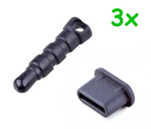 3x SET USB TYPE-C ANTI-DUST PLUG + JACK 3.5MM HOLE CHARM UNIVERSAL PHONE TABLET - Afbeelding 1 van 2