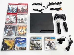 Sony PlayStation 3 PS3 Slim Bundle 10 Games Motion Move Controllers Assassin's - Picture 1 of 12