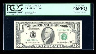 DBR 1985 $10 St. Louis Fr. 2027-H Gem PCGS 66 PPQ Serial H57323321A - Image 1 of 2
