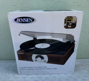 Jensen 3-Speed Stereo Turntable AM/FM Stereo Radio Record Player JTA-222 NEW - Picture 1 of 4