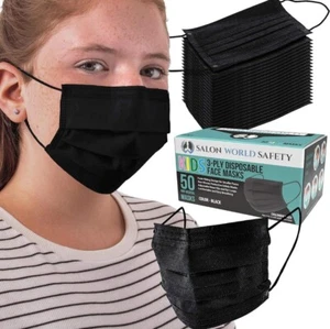 TCP Global Salon World Safety Kids Masks Sealed Pack of 50 Black 3 Ply Ages 4-12 - Picture 1 of 4