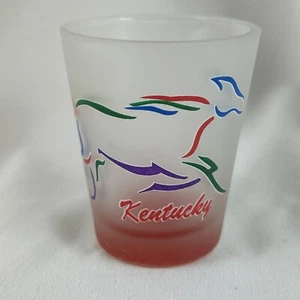 Kentucky Shot Glass Running Horse Colorful Sketch Frosted Red Bottom Souvenir - Picture 1 of 8