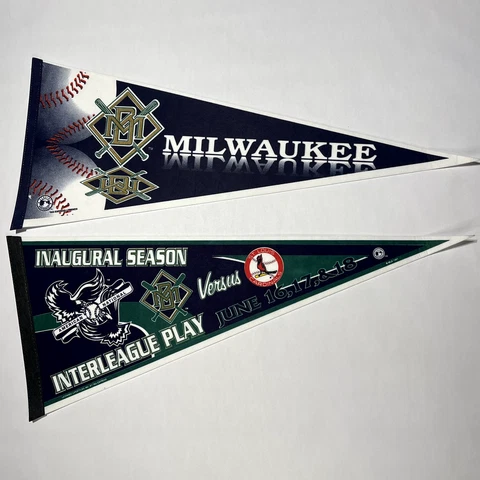 Vintage Milwaukee Brewers Interleague Play Inaugural Season Pennant Bundle MLB Cover