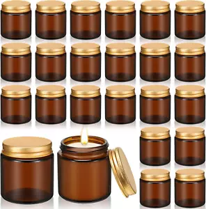 24 Pcs 4 Oz Amber round Glass Candle Jars with Lids - Empty Container Tins - Picture 1 of 12