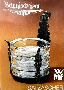 Vintage NEW Glass Schmiedeeisen Ashtray Set Of 3 W/Holder Faceted Clear Crystal - Picture 1 of 12