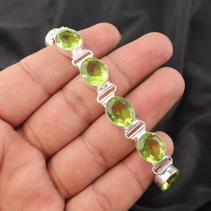 Peridot Gemstone 925 Sterling Silver Handmade Jewelry Bracelet Gift For Love - Picture 1 of 3