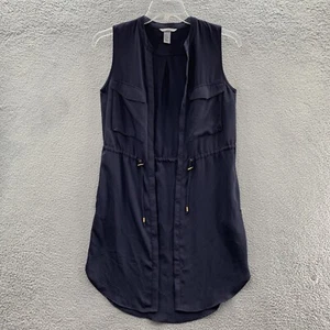 H&M Dress Navy Women Sleeveless Knee Length Pockets Drawstring Tie Waist Size 6 - Picture 1 of 14