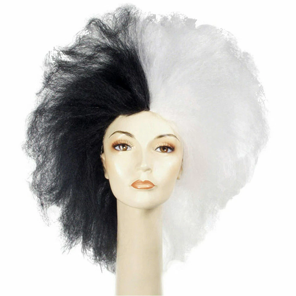 Peluca Disfraz Halloween Personaje Película Peluca Cruella Negro/Blanco Grande y Completo Pelo Sintético Foto 1 de 1