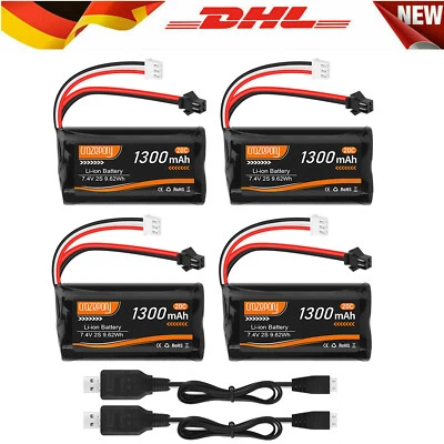 4 Stück 1300mAh 7,4V Li-ion Akkus 20C SM-Stecker Ladegerät für RC Auto Boot LKW - Bild 1 von 4