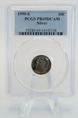 1999-S PCGS PR69DCAM Roosevelt Dime Silver Proof 10C - Image 1 of 2